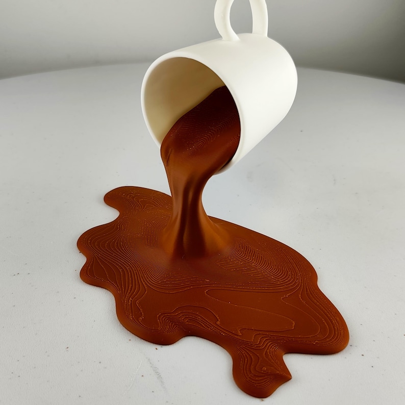 Spilled Espresso Macchiato Cup Sculpture | 3D Printed Coffe Cup Art | Coffee Lover Gift | Kitchen Decor | Café Display | Unique Barista Gift image 3