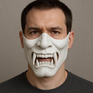 Máscara de media cara Oni / Máscara de cosplay impresa en 3D / Máscara de samurái demonio / Máscara de disfraz de Halloween / Máscara japonesa de samurái aterradora / Regalo para él
