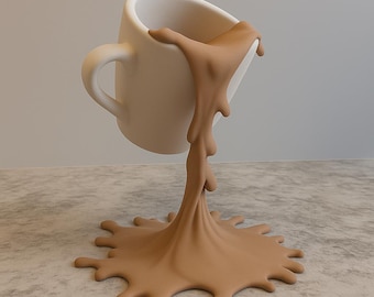Floating Spilling Coffee Cup | 3D Printed Coffee Illusion Sculpture Kitchen Decor | Coffee Bar Display Optical Illusion Unique Lover Gift