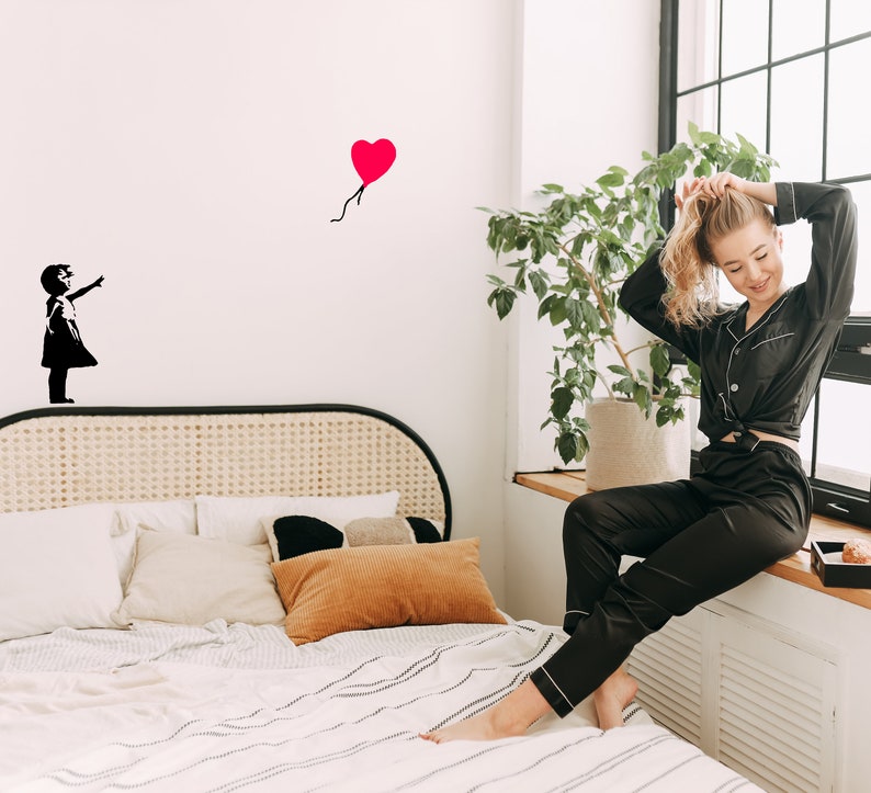 Banksy Girl With The Red Balloon Wall Decal Bansky Street Art Graffiti Air Ballon Vinyl Sticker For Wall Design Of Red Baloon Teen image 4