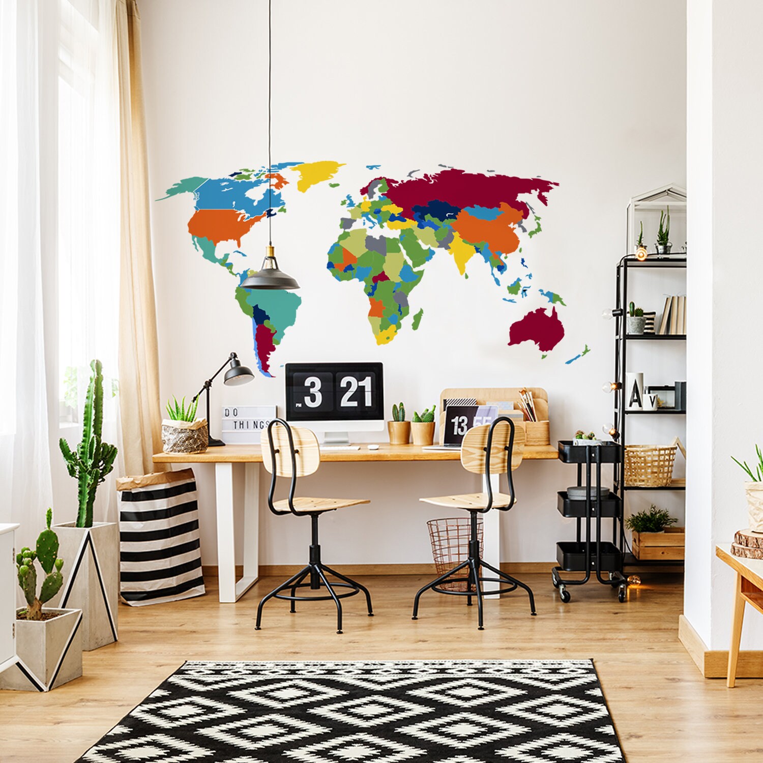 World Map Wall Decal Large Vinyl Sticker Of The Giant Travel | Etsy