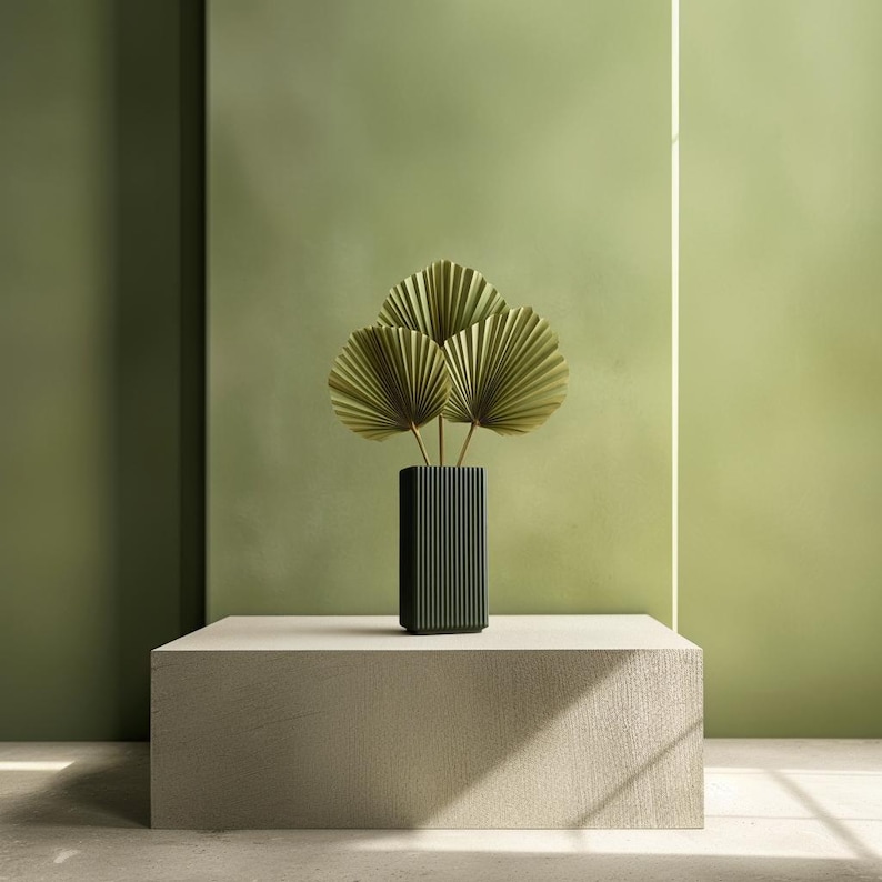 3D Printed Rectangular Vase | Modern Ribbed Tall Vase | Minimalist PLA Plastic Vase | Decorative Vase for Dried or Fresh Flowers Unique Gift image 5