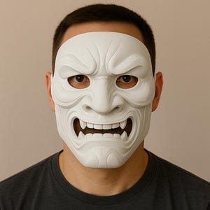 Máscara de samurái Oni completa / Máscara de demonio impresa en 3D / Cosplay de guerrero japonés / Máscara de Oni blanca / Disfraz de Halloween / Máscara facial aterradora, regalo para él