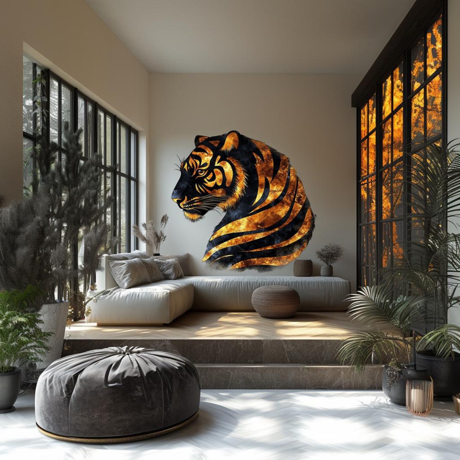 Majestic Tiger Wall Sticker Decal | Golden 3D Tiger Profile Mural Art ...