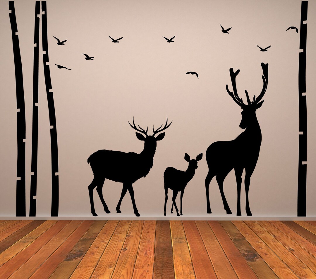 Deer Wildlife Wall Decal - Birch Tree Forest Moose Vinyl Sticker for ...