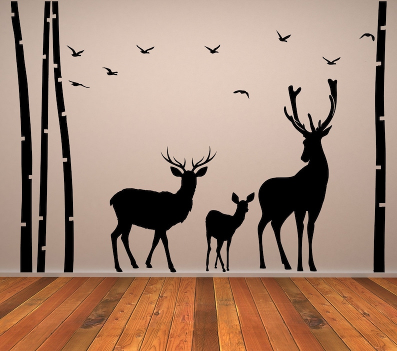 Deer Wildlife Wall Decal Birch Tree Forest Moose Vinyl Etsy