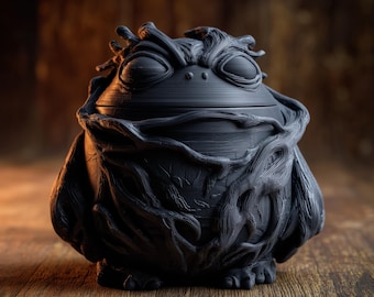 Dark Goblinkern Frosch-Denimural Urne mit Deckel | 3D gedruckter Haustier-Asche-Andenken-Behälter für Wald-Regal-Dekor-Tributgeschenk und Erinnerung