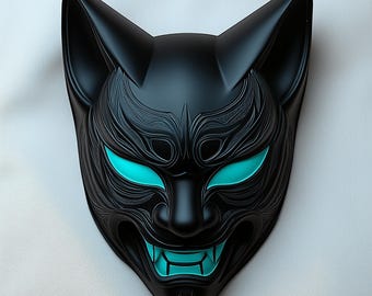 Cyberpunk Black Fox Mask | 3D Printed Japanese Demon Mask | Samurai Cosplay Mask | Halloween Ninja Warrior Anime Mask