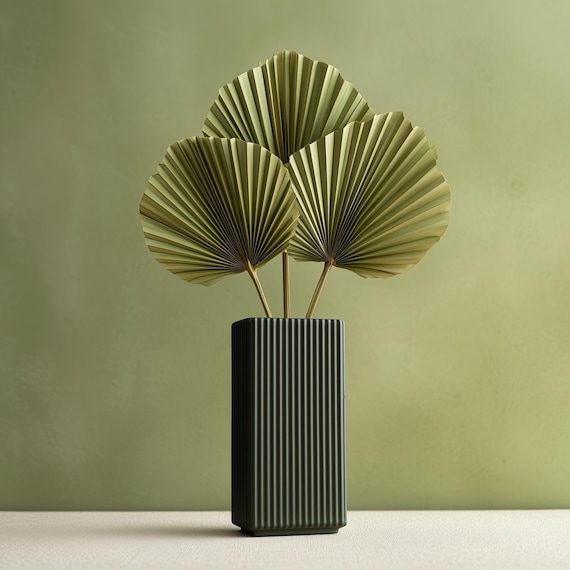 3D Printed Rectangular Vase | Modern Ribbed Tall Vase | Minimalist PLA Plastic Vase | Decorative Vase for Dried or Fresh Flowers Unique Gift
