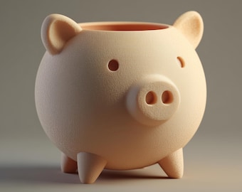 3D-geprinte varkenspot | Schattige minimale vetplanthouder | Ronde kawaii bureauplantpot | Modern tafelblad woondecoratie accent cadeau