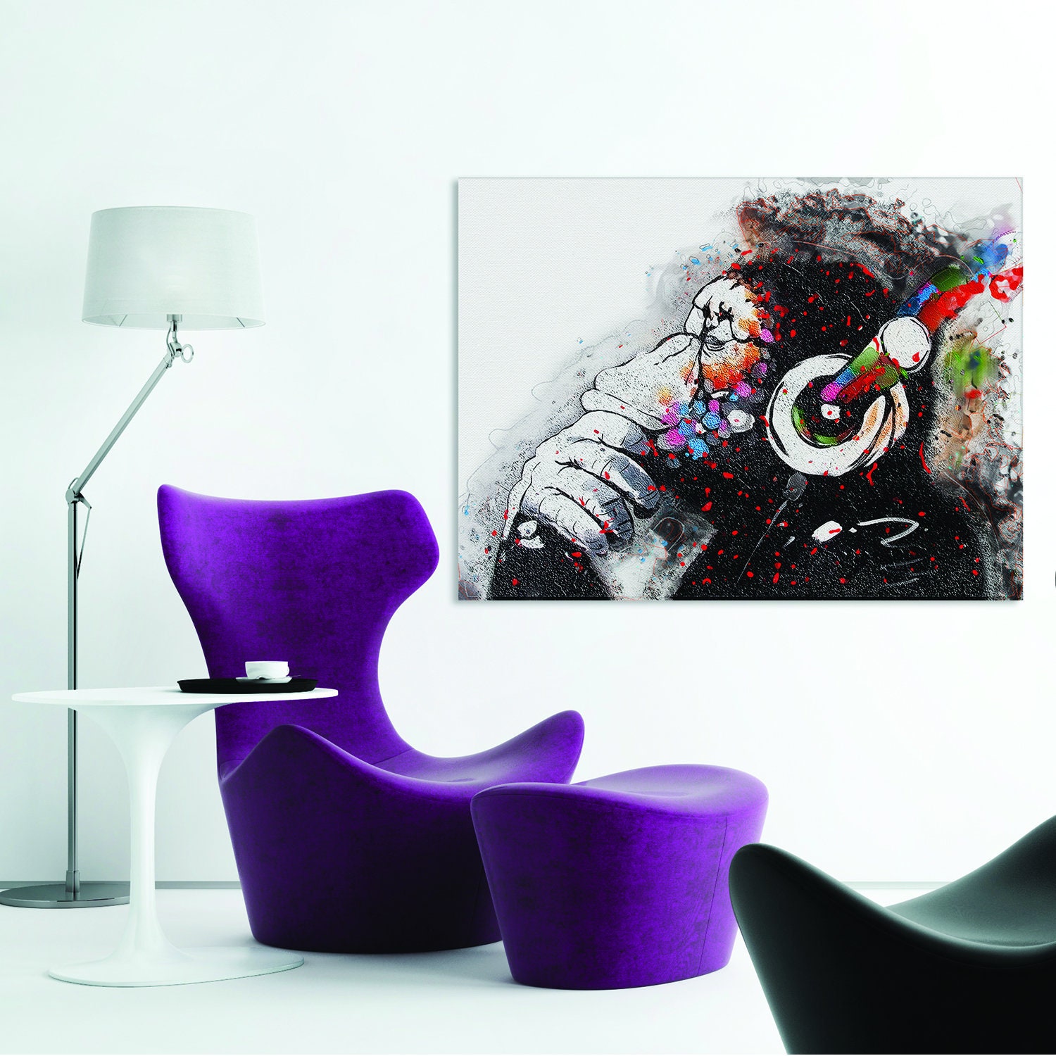 Thinking Monkey Wall Art, Dj Monkey Canvas, Monkey Canvas Decor