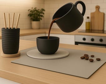 Floating Coffee Pour Sculpture | Black 3D Printed Coffee Art Optical Illusion Kitchen Decor | Coffee Lover Gift Barista Unique Coffee Bar