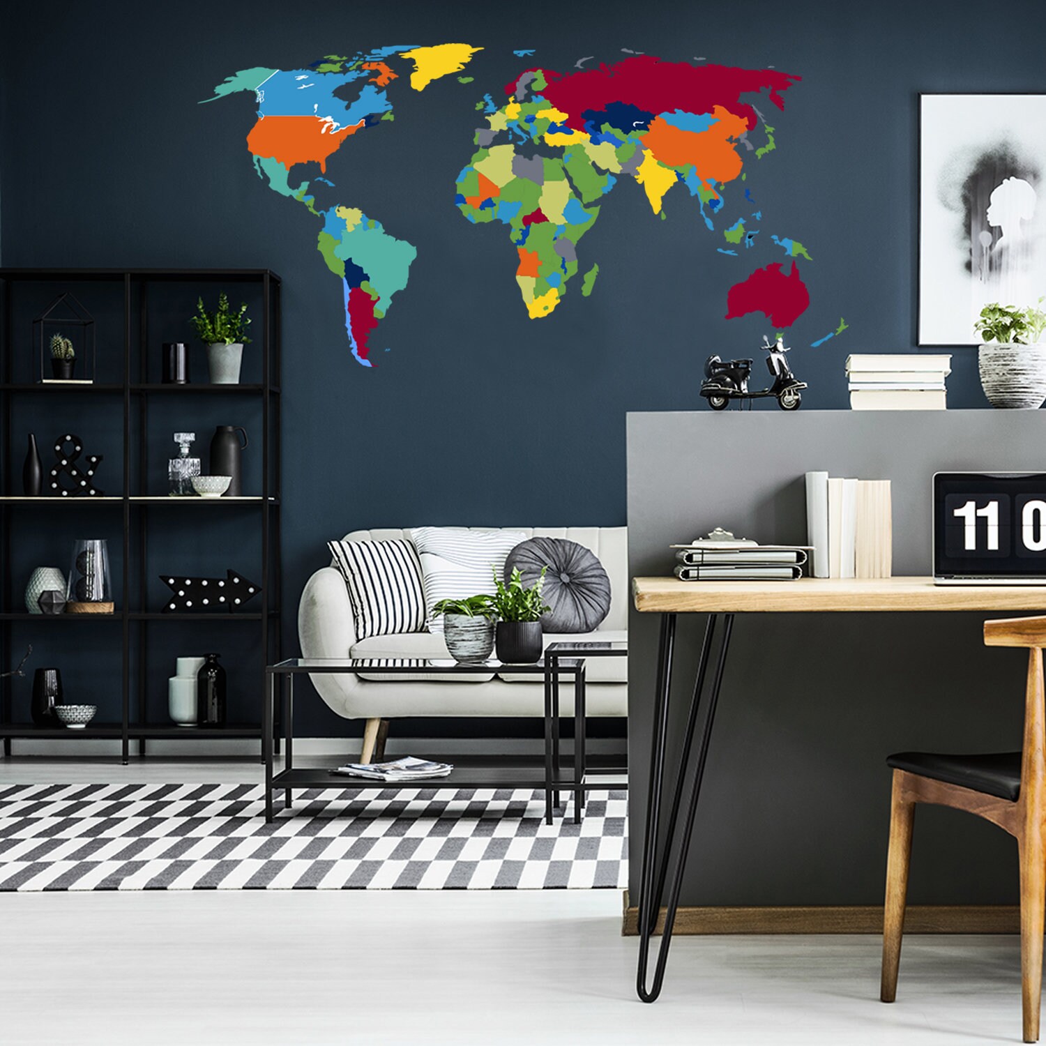 World Map Wall Decal Large Vinyl Sticker Of The Giant Travel | Etsy
