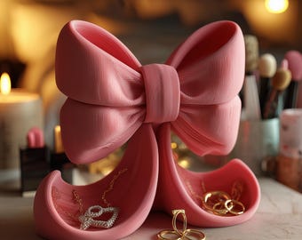 Organizador de joyas con lazo / Soporte para anillos con lazo / Soporte para pendientes impreso en 3D / Bandeja para baratijas femenina / Decoración coqueta para tocador / Lindo regalo para ella