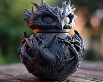 Dark Fantasy Raven Urne mit Deckel | 3D Gedruckter Haustier Ascheandenken Behälter für Gothic Regal Dekor und Tribute Display