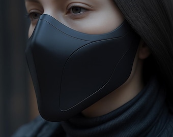 Máscara Futurista Preta Fosca Meio Rosto | Acessório de Fantasia Cyberpunk Impresso em 3D | Máscara Leve para Cosplay, Unissex