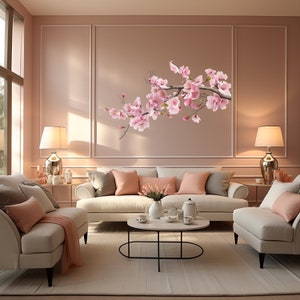 Pink Cherry Blossom Tree Branch Wall Decal - Serene Nursery Vinyl Corner Sticker - Elegant Floral Wall Art Living Room, Nursery, Girls room