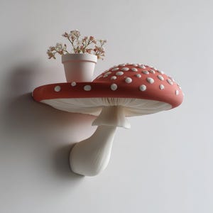 Estante de pared con forma de seta impreso en 3D / Repisa flotante de seta Amanita / Decoración de pared caprichosa impresa en 3D para interiores acogedores de inspiración fantástica