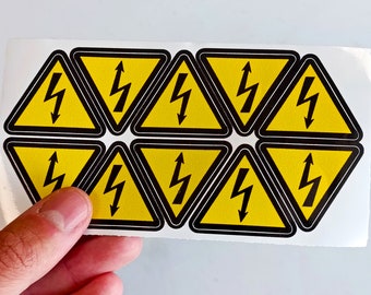 Stickers gevaar elektrische schok hoogspanning - 10 stuks gele driehoekige vinylwaarschuwingsstickers - veiligheidslabels