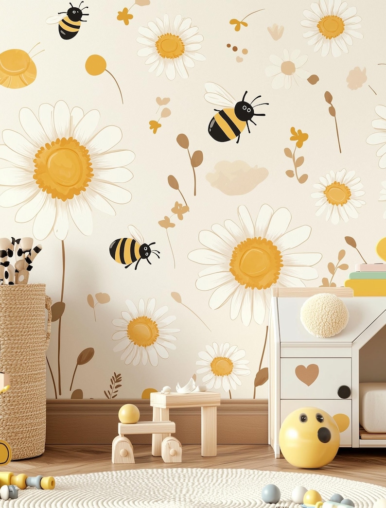 Daisy and Bee Wall Decals | Nursery Wall Stickers | Floral Bee Kids ...