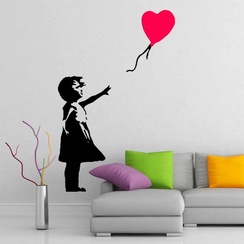 Banksy Girl With The Red Balloon Wall Decal Bansky Street Art Graffiti Air Ballon Vinyl Sticker For Wall Design Of Red Baloon Teen image 6