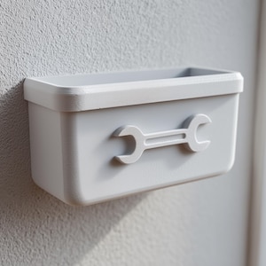 3D Gedrucktes Werkzeug Wand Organizer Regal | Minimaler Garagen-Aufbewahrungsbehälter mit Schraubenschlüssel-Symbol | Moderne Wandgarderobe für Werkstatt und Hauswirtschaftsräume