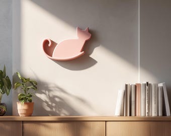 3D Printed Decorative Wall Shelf | Cat Wall Shelf | Modern Floating Shelf for Plants | Minimalist Home Accent | Unique Cat Wall Decor