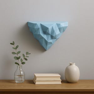 Estante de pared geométrico / Estante flotante impreso en 3D / Decoración poligonal moderna / Arte de pared abstracto azul / Estante minimalista para plantas o decoración