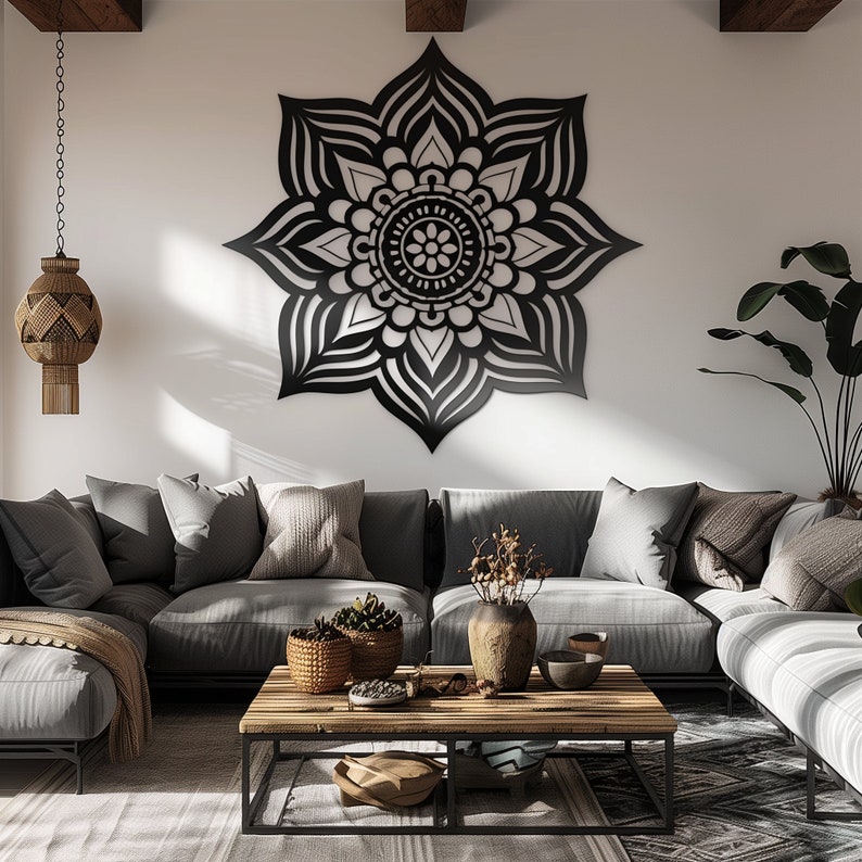 Decalcomania da muro Boho Mandala Adesivo da parete indiano Hippie Zen Grande adesivo in vinile rimovibile per la meditazione, lo yoga, la decorazione della casa a metà mandala immagine 6