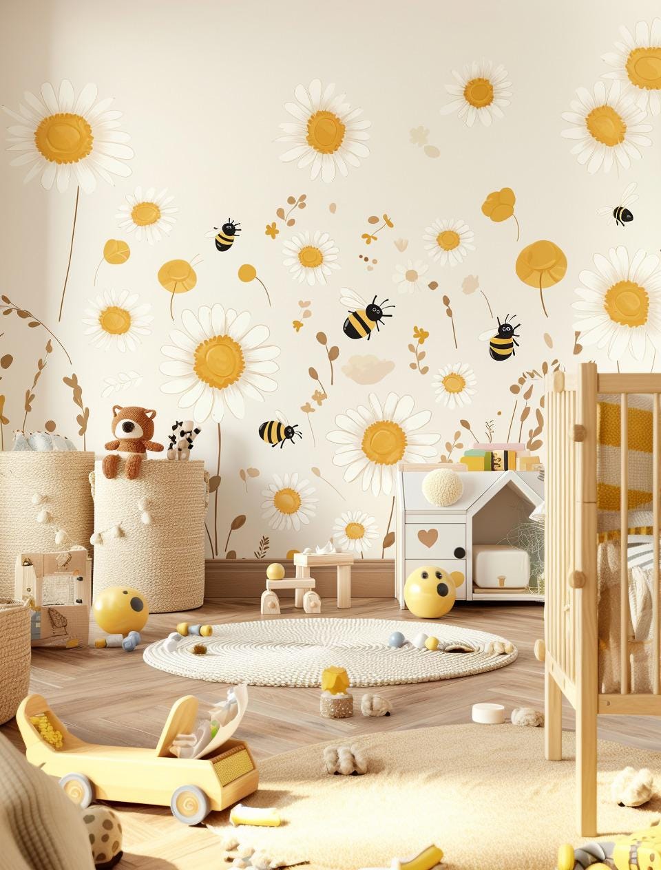 Daisy and Bee Wall Decals | Nursery Wall Stickers | Floral Bee Kids ...