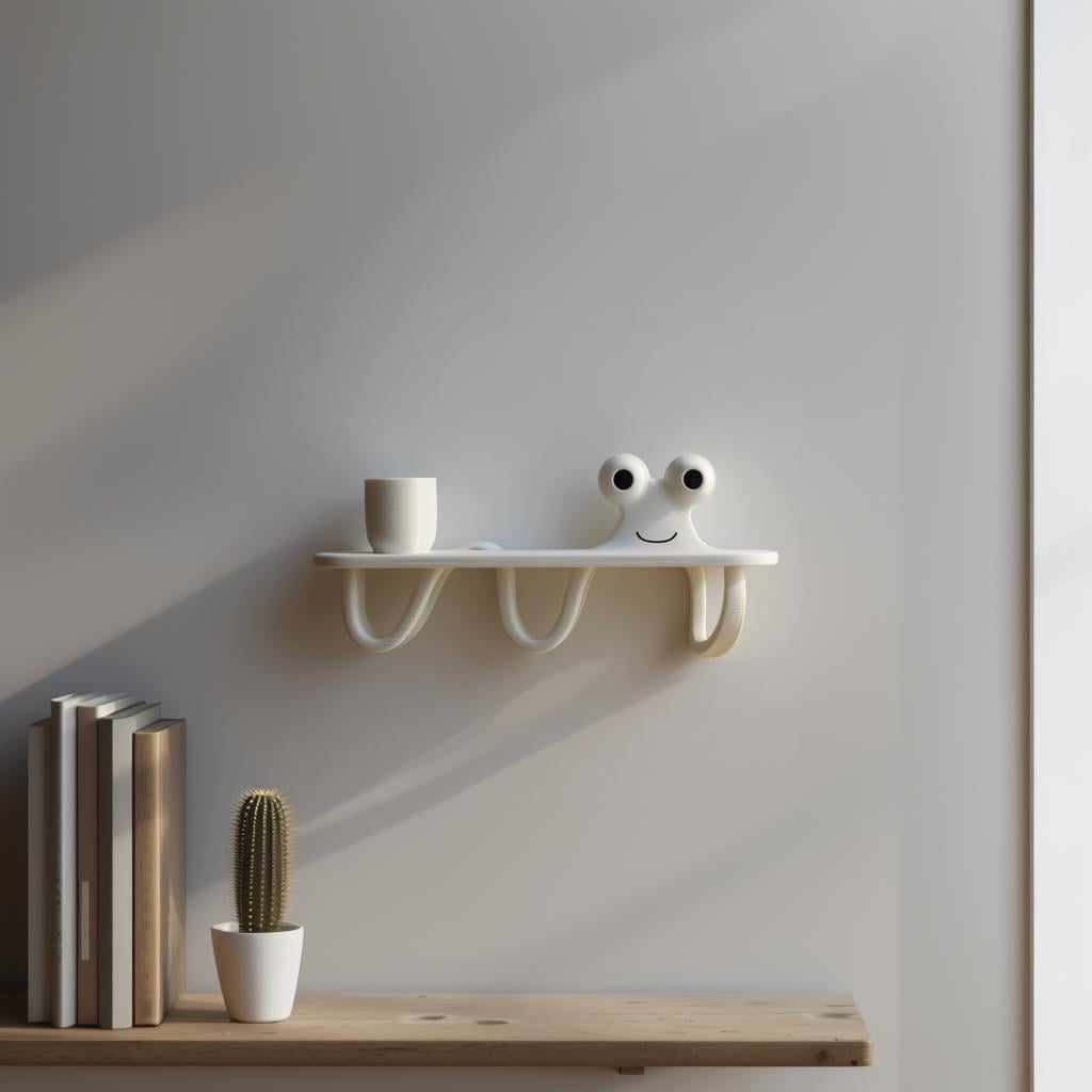 3D Printed Squiggle Friend Wall Shelf | Minimalist Character Floating ...