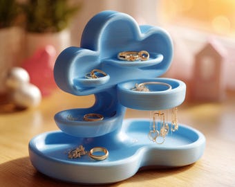 Organizador de joyas con forma de nube / Soporte para anillos con forma de nube / Soporte para pendientes impreso en 3D / Almacenamiento de joyas para tocador / Bandeja decorativa para baratijas / Decoración para tocador