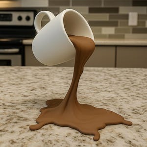 Floating Spilling Coffee Cup | 3D Printed Optical Illusion Sculpture Coffee Lover Kitchen Decor | Funny Desk Accessory Barista Gift Cafe