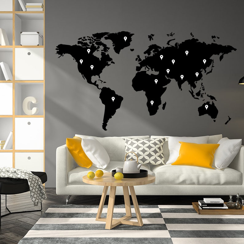 Large World Map Wall Decal Decor Sticker Etsy