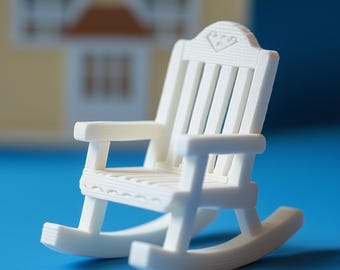 Sedia A Dondolo In Miniatura Per Casa Delle Bambole, Scala 1:12, Mobili In Legno Per Gnomi E Accessori (Bianco)