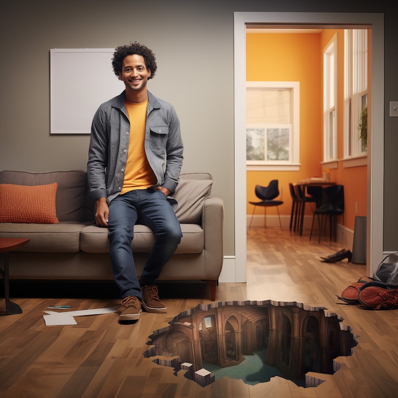 Enchanting 3D Illusion Porthole Floor Sticker - Creative Basement View ...