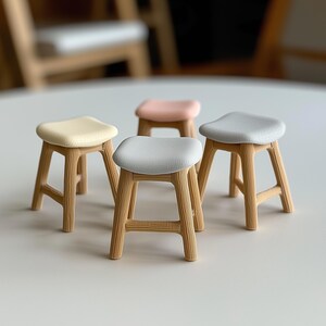Dollhouse Stool 1:12 Scale Miniature Chair | 3D Printed Dollhouse Furniture Dollhouse Decor | Miniature Wooden Stool Collectible Mini Chair