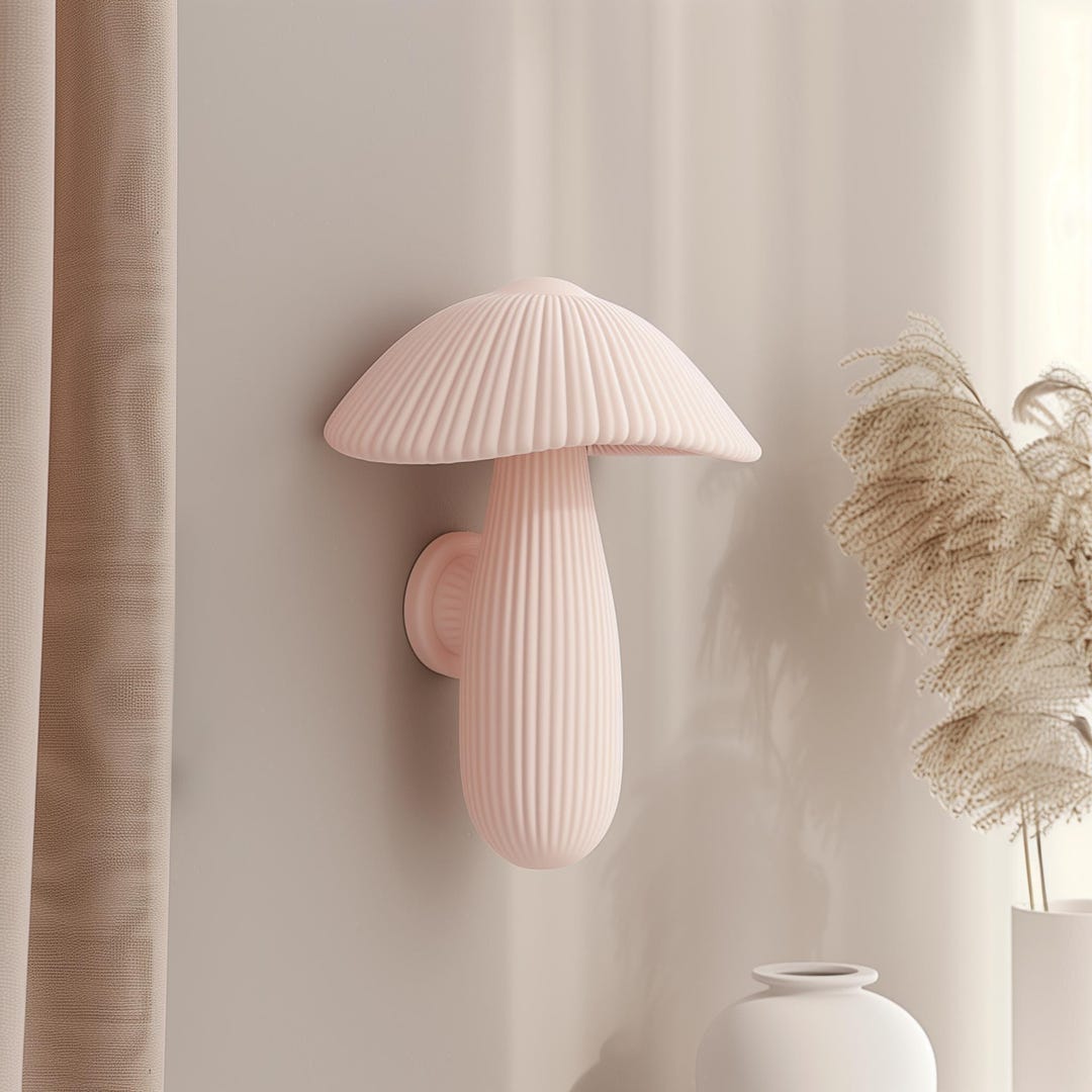 3D Printed Mushroom Wall Decor | Soft Pastel Ribbed Sculpture | Modern ...