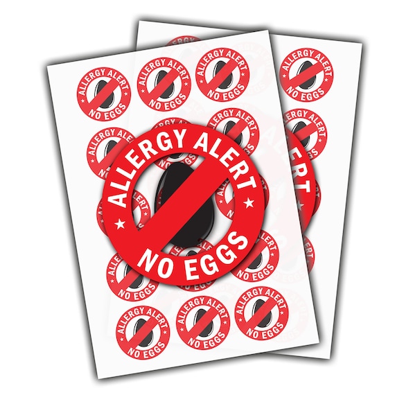 Egg Allergy Warning Stickers - 12 Peel & Stick Food Allergy Labels (No Eggs Please)