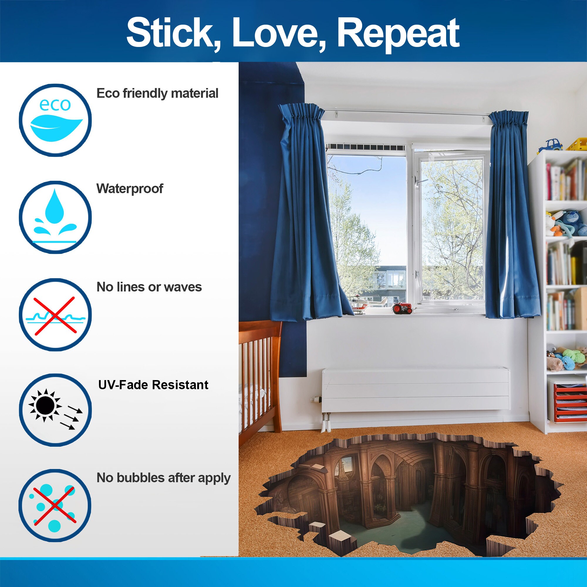 Enchanting 3D Illusion Porthole Floor Sticker - Creative Basement View ...