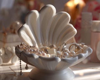 Organizador de joyas de conchas marinas / Soporte para anillos de conchas / Bandeja para baratijas costera / Bandeja para joyas impresa en 3D / Regalo de decoración para tocador / Decoración playera