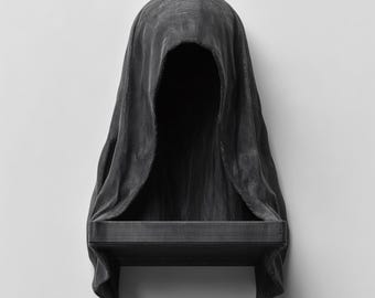 3D Printed Grim Reaper Wall Shelf | Dark Cloaked Figure Gothic Decor Ledge Horror Fantasy Floating Niche for Books, Skulls, Candles & Props