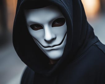 Smiling Phantom Mask | Creepy Halloween Mask | 3D Printed Anonymous Cosplay Mask | Horror Villain  Sinister Masquerade Mask Stealth Assassin