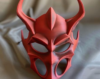 3D-geprint demonenmasker | Gotische sculptuur met gehoornd gezicht | Dark Fantasy-cosplayrekwisiet | Uniek halloweenkostuum en kunstdecor