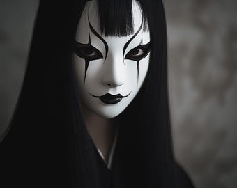 Japanese Ghost Mask | Horror Cosplay Masks | 3D Printed Theater Gothic Phantom Haunting Halloween Face | Creepy Spirit Masking