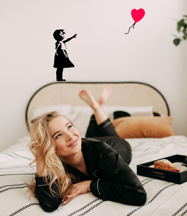 Banksy Girl With The Red Balloon Wall Decal Bansky Street Art Graffiti Air Ballon Vinyl Sticker For Wall Design Of Red Baloon Teen image 2