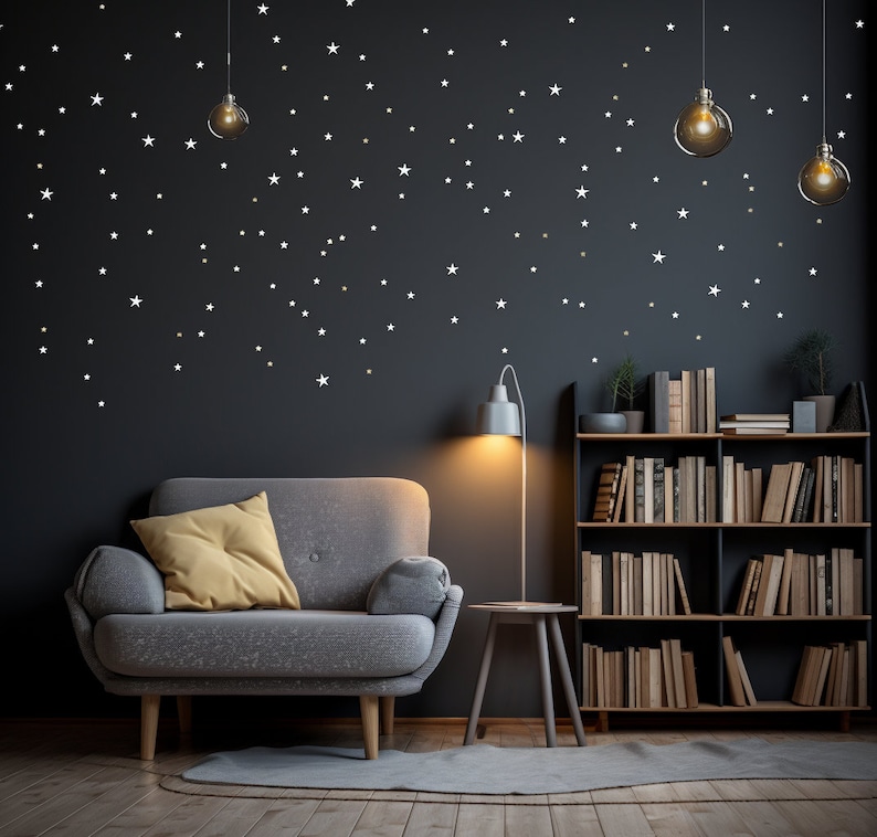 White Stars Wall Vinyl Stickers Elegant Peel and Stick Art Map Stickers for Ceiling Decor Bedroom or Living Room Wall Enchantment zdjęcie 8