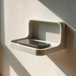 3D-utskriven vägghylla för telefon | Minimalistisk flytande avsats för smartphoneförvaring | Modern och funktionell inredning för sovrum, entré eller hemmakontor