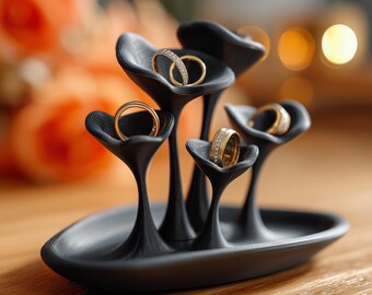 Soporte para joyas impreso en 3D / Bandeja para anillos con forma de hongo / Organizador moderno para anillos / Bandeja para exhibir pendientes / Regalo de decoración de tocador para ella / Decoración de escritorio