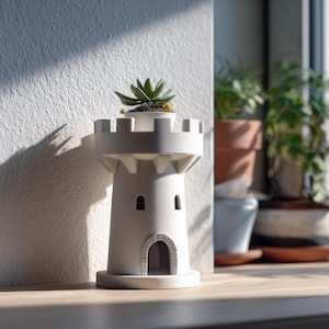 3D Printed Castle Tower Planter | Medieval Rook Style Succulent Pot | Fantasy Tabletop Decor for Desks, Windowsills and Cozy Home Interiors